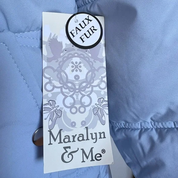 Maralyn & Me Large Quilted Blue Puffer Jacket With Faux Fur Hood - Picture 8 of 8